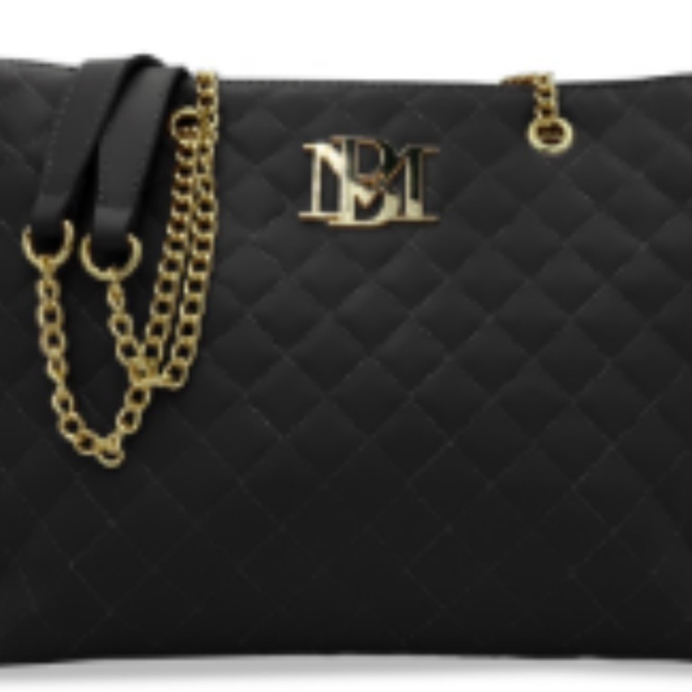 Badgley Mischka Black Quilted Clutch with Gold Chain